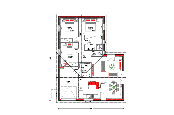 2 ch. + suite parentale - 96 m²