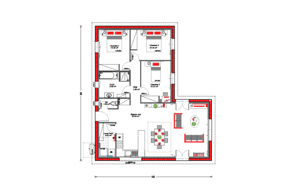 100 m² - 3 chambres