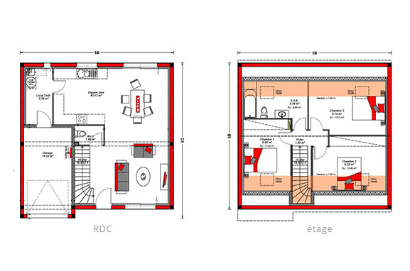 3 ch. + garage - 90 m²