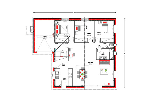 3 chambres + garage - 100 m²
