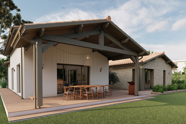 Plan maison en H Alpha constructions, 128m2 2 chambres.