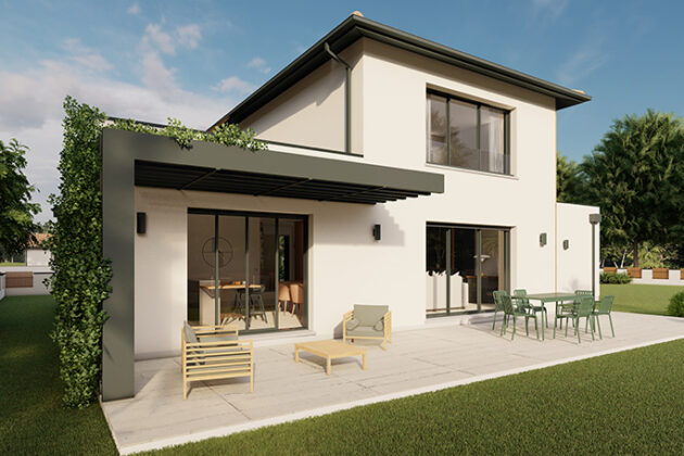 Plan contemporaine toit plat Alpha constructions, 138m2 2 chambres.