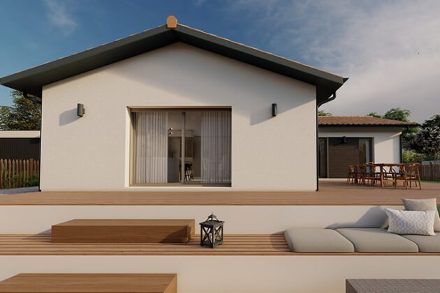Plan maison en L Alpha constructions, 115m2 3 chambres.