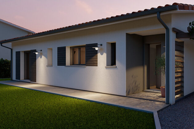 Plan maison rectangle Alpha constructions, 98m2 2 chambres.